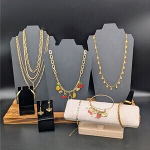 Cottagecore Gold Tone Jewelry Set | Charm Necklace, Bangles & Earrings